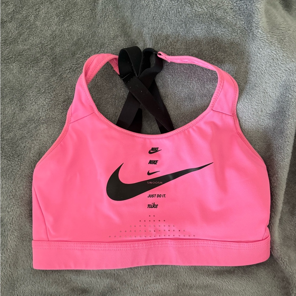 Nike Bright Pink Sports Bra with Black Logo